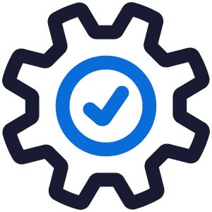 Cog with blue checkmark icon